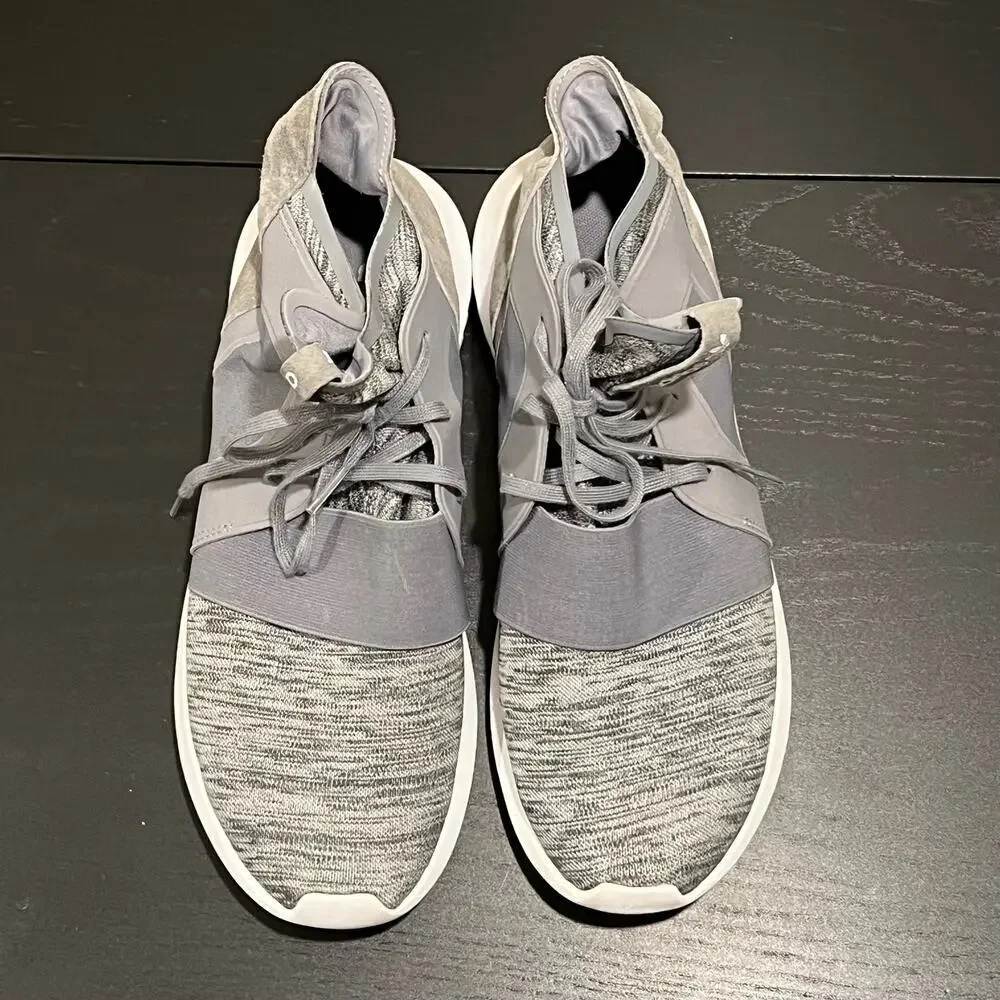 Adidas Originals Gray Marl Tubular Defiant Knit/Suede Marathon Running Sneakers